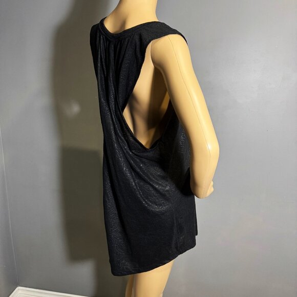 Black Floral Embossed Open-Back Tunic Top 🖤 draped twist detail - Picture 2 of 4